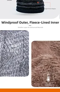 Detail of windproof knitted neck warmer with thick fleece lining for winter warmth