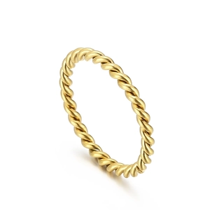 Minimalist 2mm warm gold twisted rope ring in matte stainless steel finish for couples