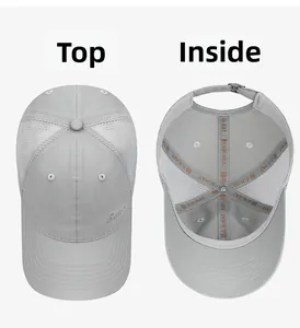 Detail of grey mesh sun hat with Sport embroidery and breathable internal lining seams