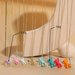 Colorful bear pendant necklaces in 8 shades with 40cm gold chain for women