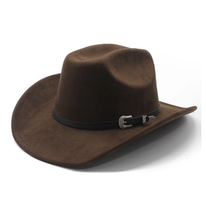 Classic Western Cowboy Hat Vintage Suede Wide Brim Retro Sun Shade Fedora Outrider Cap With Belt Buckle For Men Women