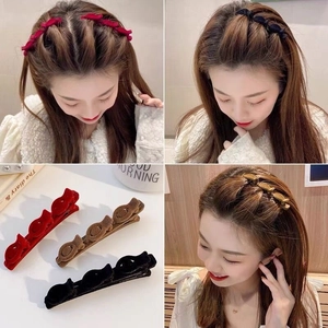 Flocked multi-color triple-tooth hair clips for textured braiding and side styling