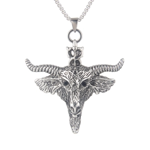 Gothic bull head stainless steel pendant necklace with baphomet star motif for men