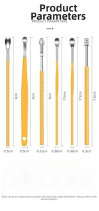 Detailed size parameters of 6-piece stainless steel earwax removal set with PU leather case