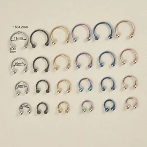 Size and color chart for 16G stainless steel horseshoe rings in various diameters