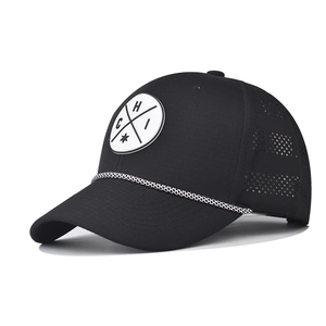 Breathable Laser Cut Baseball Cap Outdoor Adjustable Trucker Hat With Round Patch And Braided Rope Detail For Men Women