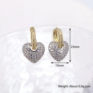 Elegant two-tone heart drop earrings with cubic zirconia and 23mm height measurement