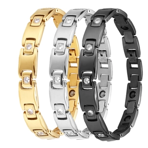 Magnetic Therapy Bracelet 316L Stainless Steel Rhinestone Health Energy Link Chain Jewelry For Men And Women
