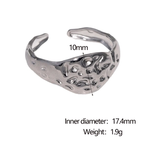 Detail view of hammered silver ring showing 10mm width and 17.4mm inner diameter