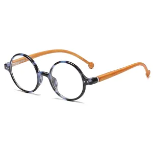 Vintage Round Reading Glasses Wood Temples Anti Blue Light Eyewear Retro Fashion Frame For Men Women
