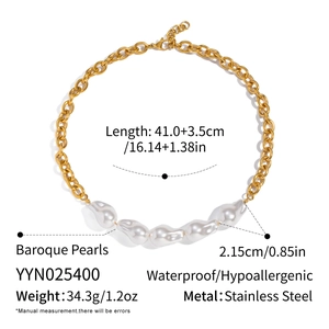 Spécifications de taille pour collier en perles baroques et acier inoxydable doré 18 carats