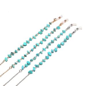 Handmade turquoise beaded eyeglass chains with gold and silver link straps for women