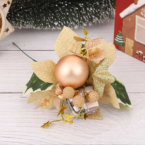 Champagne gold Christmas floral pick with star, mini gift box and berry decorations