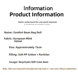 Detail specifications of 15cm rabbit plush pendant made of soft mink fleece and PP cotton