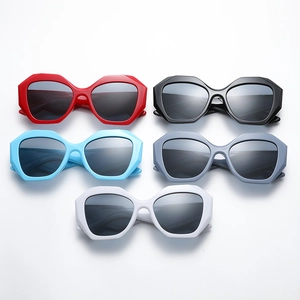 Square oversized geometric sunglasses in red black blue grey and white colors
