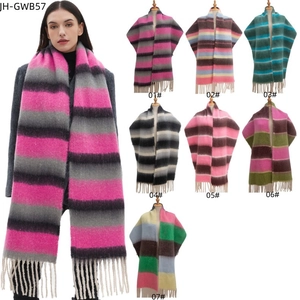 Thick striped knit scarf with long tassels in multiple color options for autumn and winter