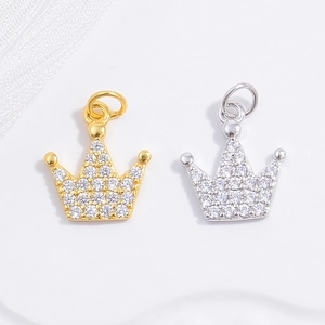 S925 silver crown pendant with cubic zirconia inlay in gold and silver finish