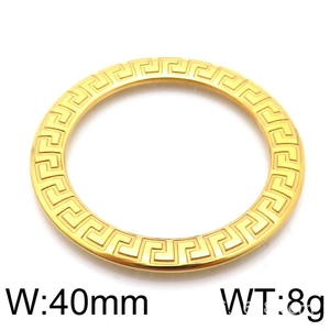 Detail of 40mm golden titanium steel ring with engraved Greek key pattern, weight 8g