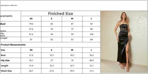 Size guide table for sexy satin backless cocktail dress in centimeters and inches