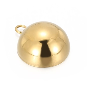 Close-up of golden stainless steel semi-sphere pendant DIY accessory with top loop