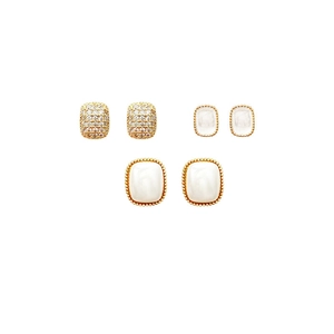 Exquisite gold-plated 925 silver needle bow stud earrings set with zircon and white resin