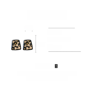 Detail view of geometric trapezoid leopard print earrings with alloy frames and faux fur