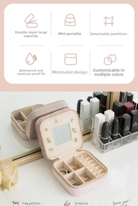 Detail view of pink velvet jewelry organizer showing interior mirror and compartments