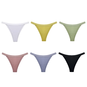 6-pack of women's ribbed cotton V-waist underwear in multi-color basic breathable style