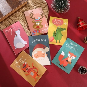 Cartes de Voeux de Noël avec Motifs d'Animaux de Dessin Animé et Père Noël Avec Enveloppes pour Nouvel An Action de Grâces Fête de Vacances Bénédiction Cartes en Papier