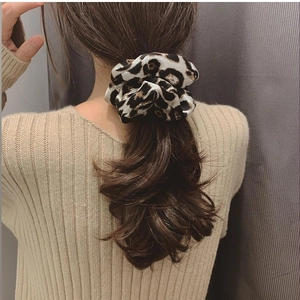 Elegant leopard print satin scrunchie for women with stylish Korean aesthetic design