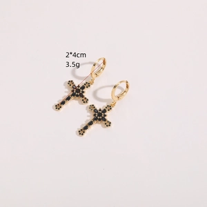 Gold cross earrings with black stones measuring 2x4cm and weighing 3.5g for women