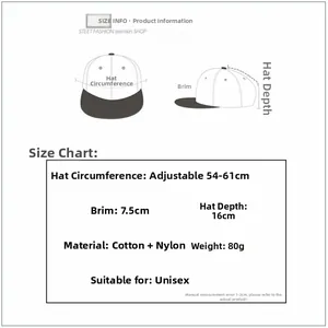 Detailed size chart for tie-dye ponytail baseball cap with adjustable strap and measurements