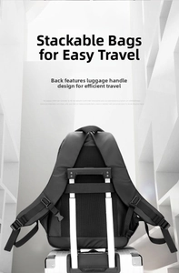 Waterproof business backpack with back luggage strap fixed on a suitcase handle
