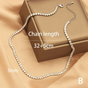 Detail view of 3mm cubic zirconia choker with 32+5cm silver plated chain on silk