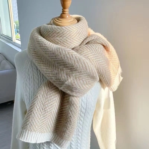 Sciarpa Invernale Motivo Spina Di Pesce Maglia Poliestere Spessa Calda Casual Stile Giapponese Coreano Morbida Donne