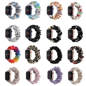 Scrunchie Watch Band Elastic Fabric Patterned Leopard Floral Polka Dot Replacement Strap For Smartwatch Women Fashion