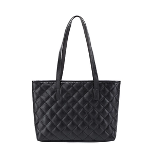 Classic black quilted faux leather tote bag with elegant double handles for daily use