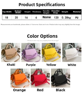 Detailed size specifications for a minimalist PU leather shoulder bag with chain strap