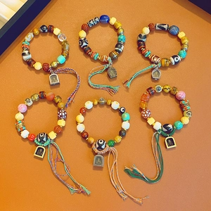 Ethnic Retro Beaded Bracelet With Dzi Bead Agate Crystal Wood And Alloy Charms Vintage Hand-woven Cord Jewelry