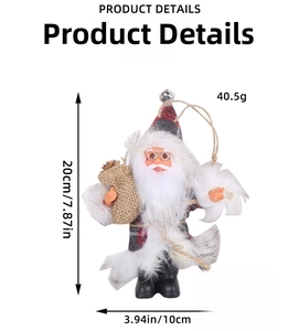 Detailed dimensions of 20cm Santa Claus plush pendant with plaid hat and bell