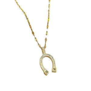Elegant gold titanium steel horseshoe necklace with micro-paved sparkling crystals for women