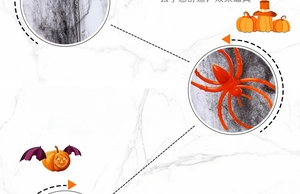 Close-up of realistic red plastic spiders and bionic cobweb for Halloween decor