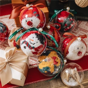 Plush Christmas socks in transparent gift ball with snowman and bear designs