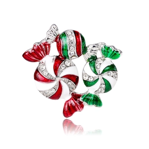 Spilla vintage natalizia a forma di caramella con smalto rosso verde e strass