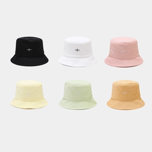Bucket Hat Terry Cloth Cotton Symbol Embroidery Foldable Sun Protection Casual Outdoor Sweet Style For Women