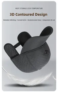 Detail of quilted winter baseball cap with ear flaps and thermal lining for men