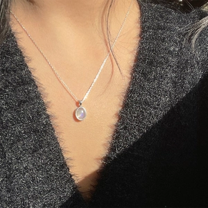 Minimalist 925 sterling silver chain necklace with oval moonstone pendant for women