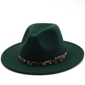 Elegant Women Leopard Print Band Fedora Hat Wide Brim Cashmere Jazz Cap With Gold Buckle Vintage Stylish Winter Autumn Fashion Hat