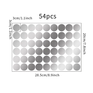 Detailed size chart for 54pcs DIY round wall stickers showing 3cm diameter specifications