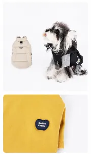 Detail of dog puffer vest with Cuddle Champ rubber label and horizontal quilting